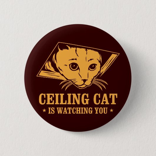 Plafondkat kijkt naar je ronde button 5,7 cm (Voorkant)