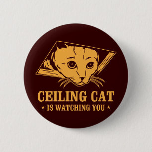 Plafondkat kijkt naar je ronde button 5,7 cm