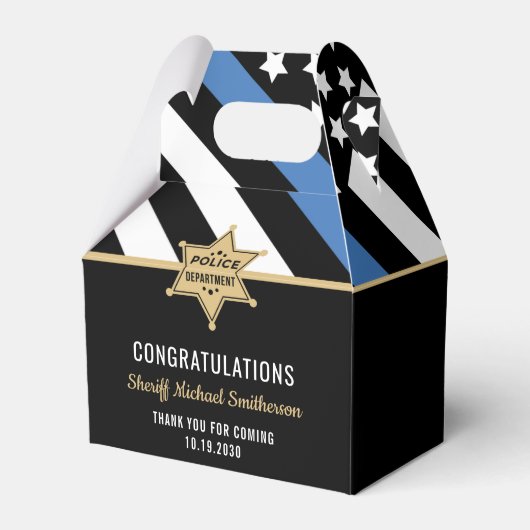 Plag van politie Sheriff Retirement Thin Blue Line Bedankdoosjes (Voorkant Zijde)