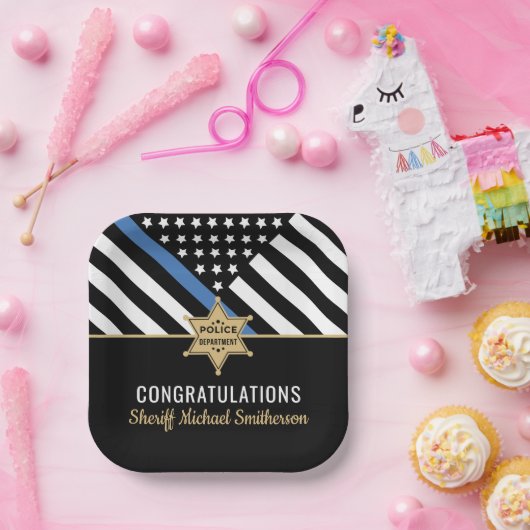 Plag van politie Sheriff Retirement Thin Blue Line Papieren Bordje (Feest)