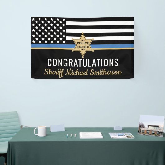 Plag van politie Sheriff Retirement Thin Blue Line Spandoek (Beurs)