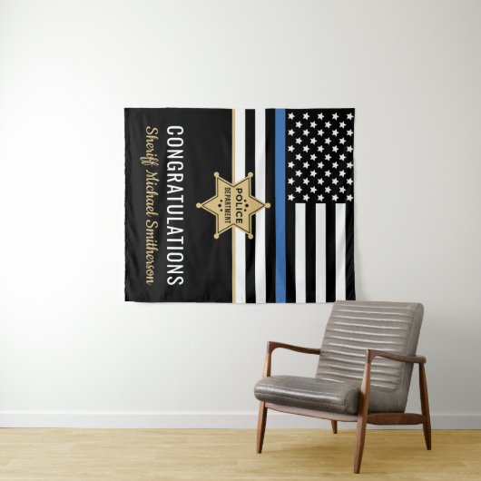 Plag van politie Sheriff Retirement Thin Blue Line Wandkleed (In Situ (horizontaal))