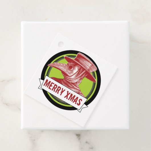 Plague Doctor Gift Label Rode Kerstmis (In situ)