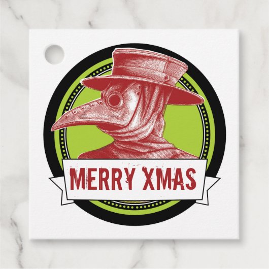 Plague Doctor Gift Label Rode Kerstmis (Voorkant)