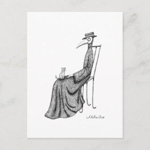 Plague Doctor met kat op een stoel Gothic Briefkaart