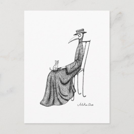 Plague Doctor met kat op een stoel Gothic Briefkaart (Voorkant)