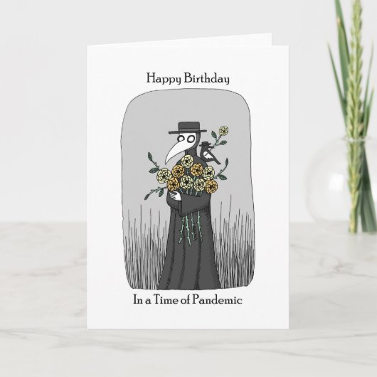 Plague Doctor met vogel en bloemen grappig Kaart (Voorkant)