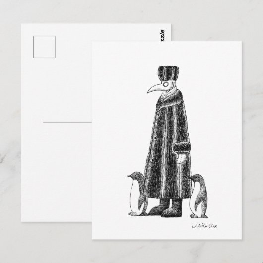Plague Doctor Portrait Winter Disease Creepy Art   Briefkaart (Voorkant / Achterkant)