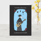 Plague Doctor speelt gitaar grappige Gothic Valent Kaart (Gele Bloem)