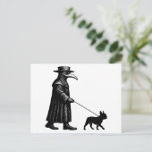 Plague Doctor Walking Frenchie Feestdagenkaart (Staand voorkant)