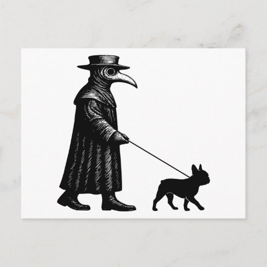 Plague Doctor Walking Frenchie Feestdagenkaart (Voorkant)