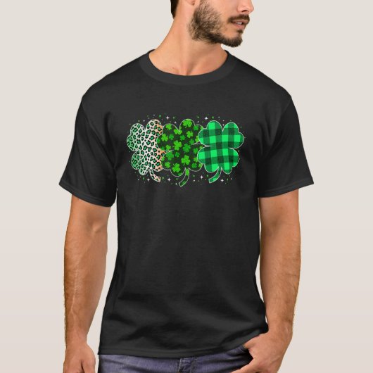 Plaid 3 Lucky Shamrock Green Leopard Irish St Patr T-shirt (Voorkant)