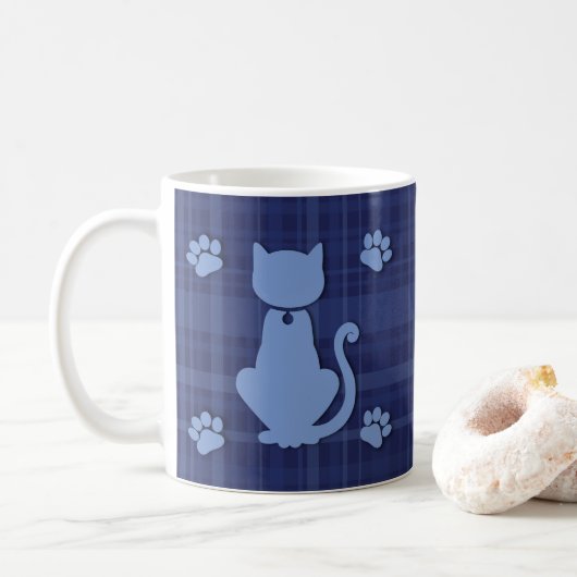 Plaid-A-Puss Blue Coffee Mok (Met donut)