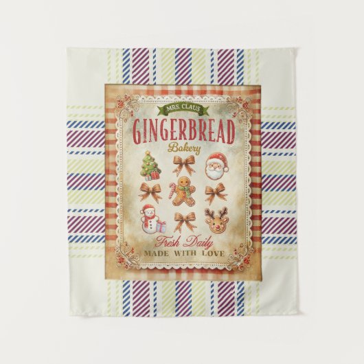 Plaid achtergrond retro rustieke Gingerbread Wandkleed (Voorkant)