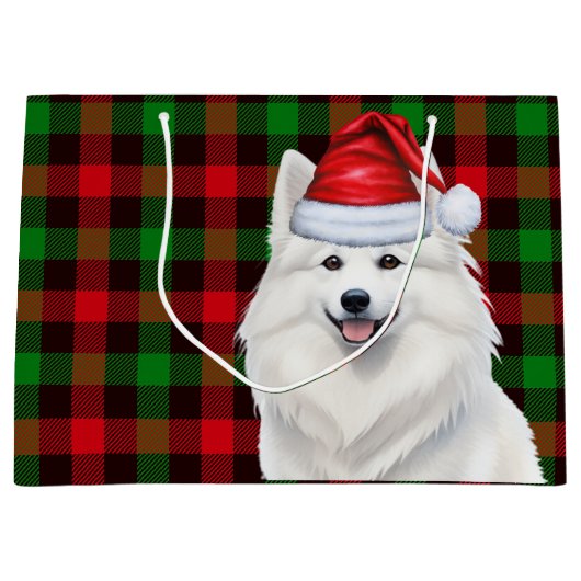 Plaid Amerikaanse Eskimo Dog Holiday Groot Cadeauzakje (Voorkant)