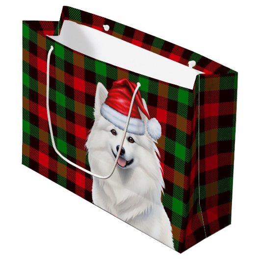 Plaid Amerikaanse Eskimo Dog Holiday Groot Cadeauzakje (Voorkant Gekanteld)
