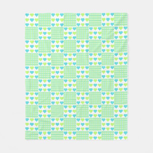Plaid and Hearts Blue Yellow Pattern with white Fleece Deken (Voorkant)
