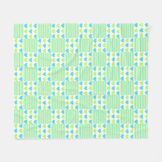 Plaid and Hearts Blue Yellow Pattern with white Fleece Deken (Voorkant (Horizontaal))
