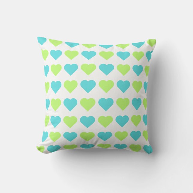 Plaid and Hearts Blue Yellow Pattern with white Kussen (Voorkant)
