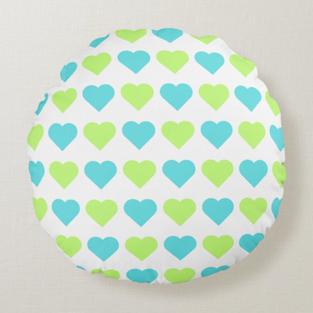 Plaid and Hearts Blue Yellow Pattern with white Rond Kussen (Voorkant)