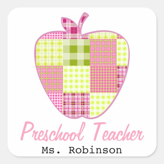 Plaid Apple kleuterschool leraar Vierkante Sticker (Voorkant)