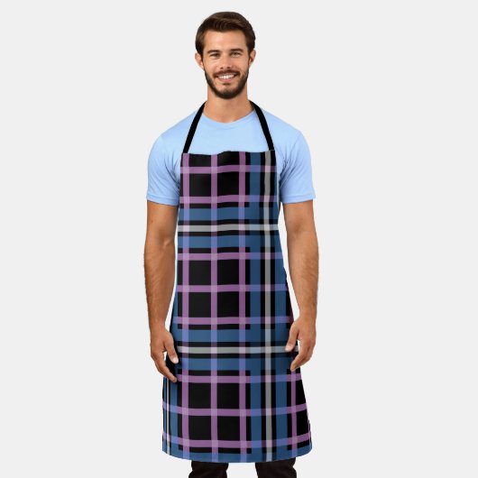 Plaid Apron – Blue & Lavender Checkered Kitchen Schort (Gedragen)
