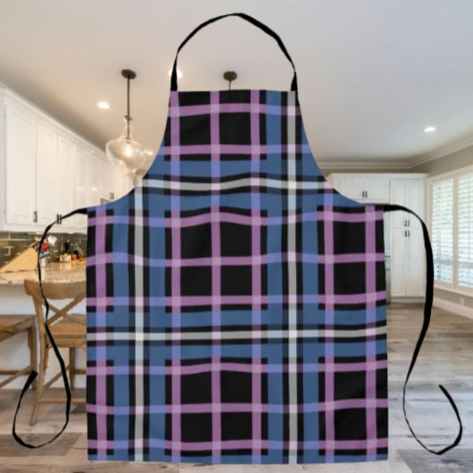 Plaid Apron – Blue & Lavender Checkered Kitchen Schort