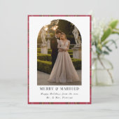 Plaid Arch Foto Pas getrouwd Christmas Merry Getro Feestdagenkaart (Staand voorkant)