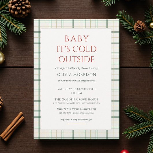 Plaid Baby It's Cold Outside Baby Shower Kaart