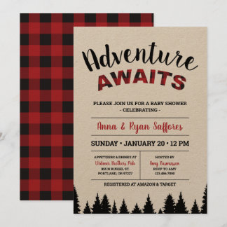 Plaid Baby shower Invitation - Adventure wacht op  Kaart