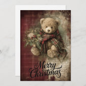 Plaid Bear & Holly Wishes Feestdagenkaart (Voorkant / Achterkant)