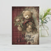 Plaid Bear & Holly Wishes Feestdagenkaart (Staand voorkant)