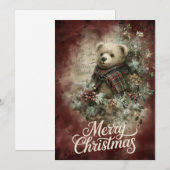 Plaid Bear & Poinsettia Wreath Feestdagenkaart (Voorkant / Achterkant)