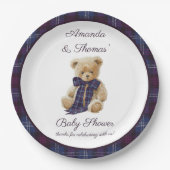 Plaid Bear Themed Baby Shower  Papieren Bordje (Voorkant)