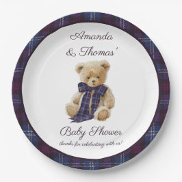 Plaid Bear Themed Baby Shower Papieren Bordje