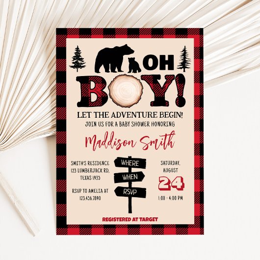 Plaid Beer Cub houthakker Baby shower Kaart