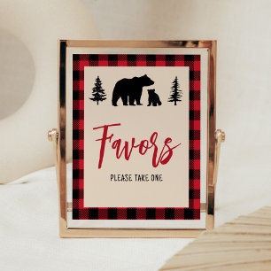 Plaid Beer Cub Lumberjack Baby shower Favors Poster