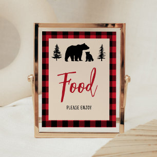 Plaid Beer Cub Lumberjack Baby shower Voedsel Poster