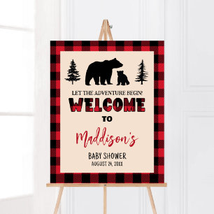 Plaid Beer Cub Lumberjack Baby shower Welkom Poster