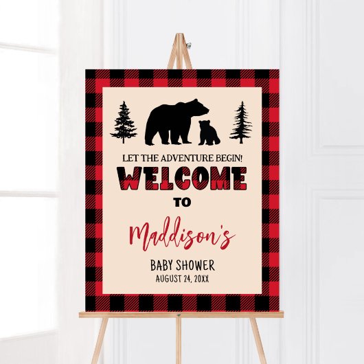 Plaid Beer Cub Lumberjack Baby shower Welkom Poster