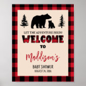Plaid Beer Cub Lumberjack Baby shower Welkom Poster (Voorkant)