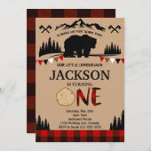 Plaid Beer Lumberjack Boys 1e Verjaardagsuitnodigi Kaart (Voorkant / Achterkant)