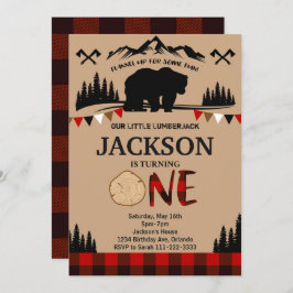 Plaid Beer Lumberjack Boys 1e Verjaardagsuitnodigi Kaart