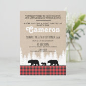 Plaid Beren 1e Verjaardagsfeestuitnodiging Kaart (Staand voorkant)