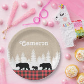 Plaid Beren Verjaardagsfeestje Papieren Bordje (Feest)