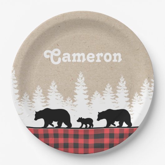 Plaid Beren Verjaardagsfeestje Papieren Bordje (Voorkant)