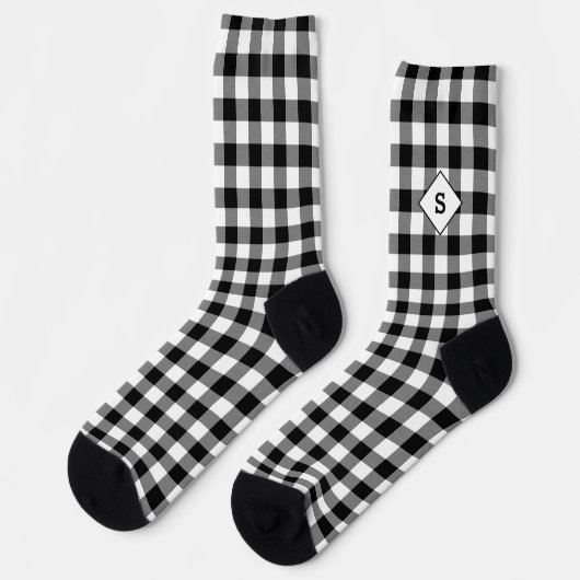Plaid Black & White Initial Monogram Sokken (Links)