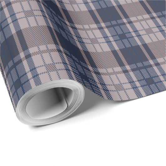 Plaid-Blauw Bruin-Mannelijk Verpakkingsdocument Cadeaupapier (Rol Hoek)