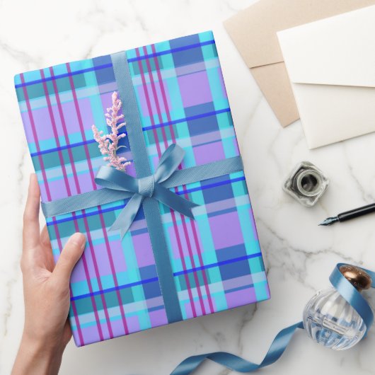 plaid blauw cadeaupapier (Geschenken)