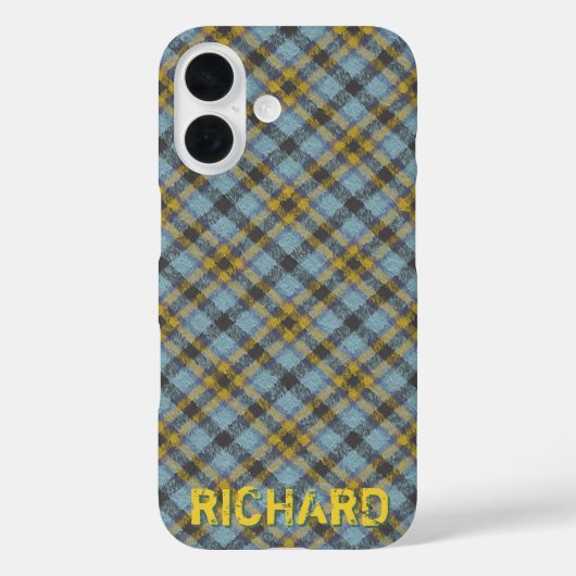 Plaid Blauw en Goud Naam Sjabloon Case-Mate iPhone Case (Achterkant)